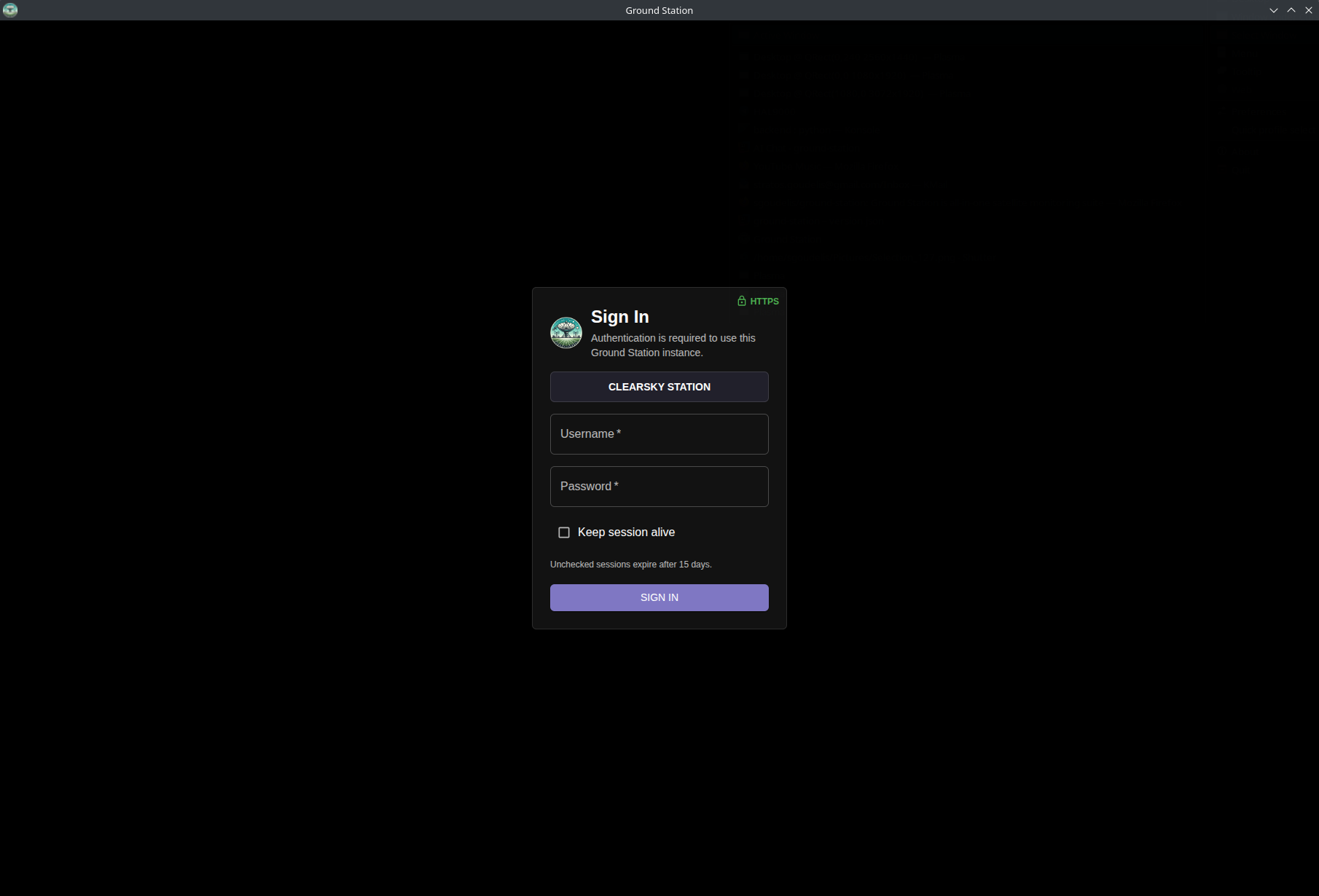 Ground Station login screen (desktop)